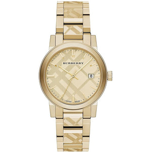 Burberry BU9038 The City Engraved Checked Gold Unisex Watch