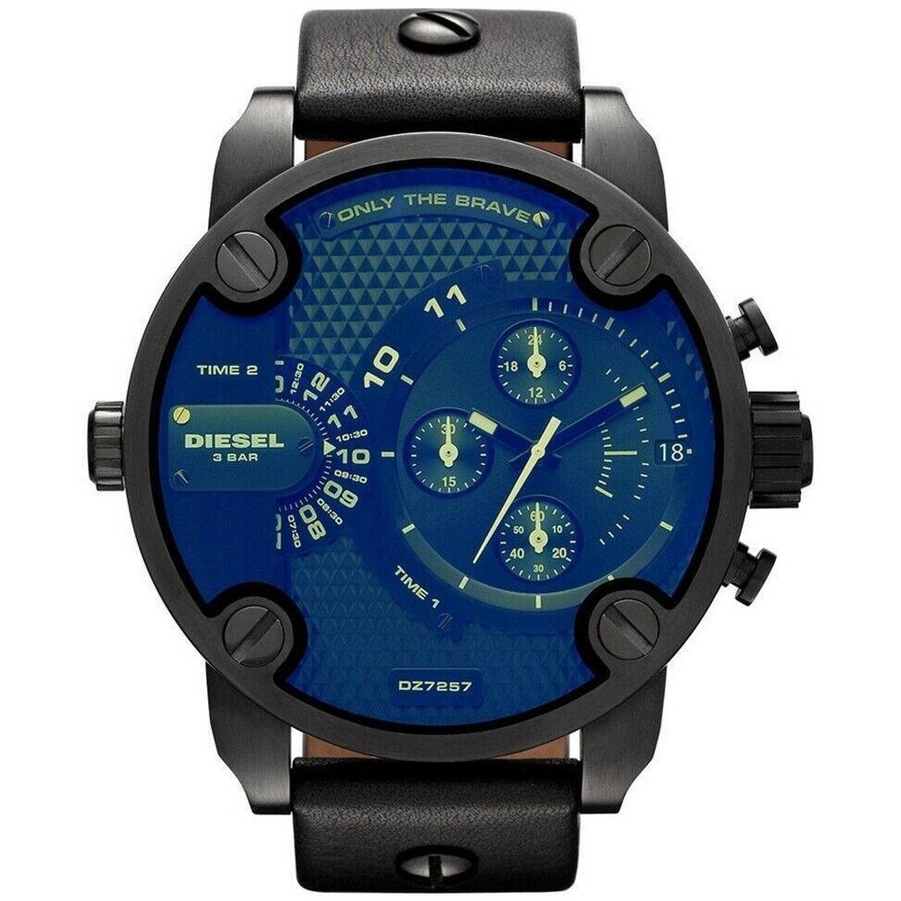 Diesel DZ7257 Bad Ass Chronograph Blue Dial Black Leather Men's Watch
