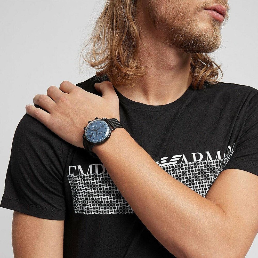 Emporio Armani AR11201 Chronograph Date Mesh Bracelet Strap Men's Watch — view 3