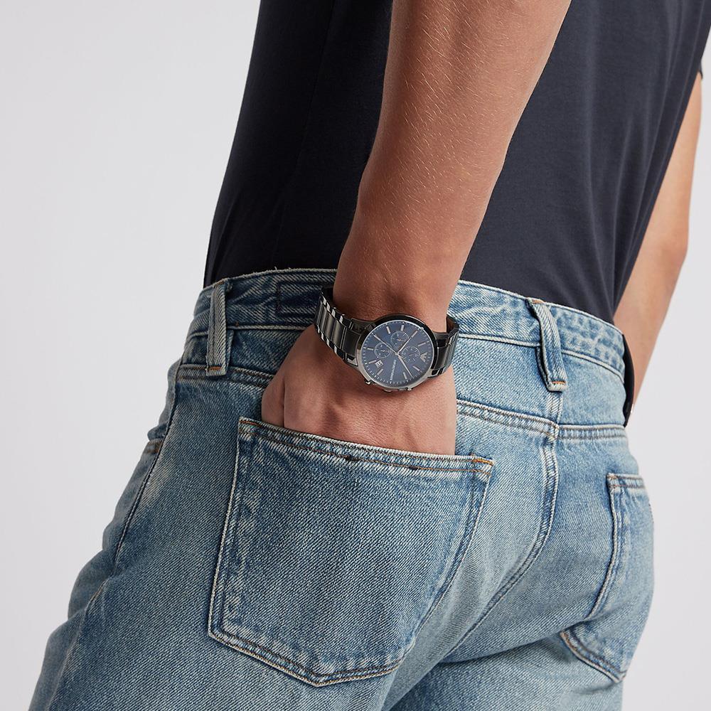 Emporio Armani AR11215 Chronograph Blue Dial Gunmetal Strap Men's Watch — view 2