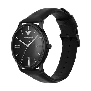 Emporio Armani AR11573 Three-Hand Date Black Leather Men’s Watch — view 3