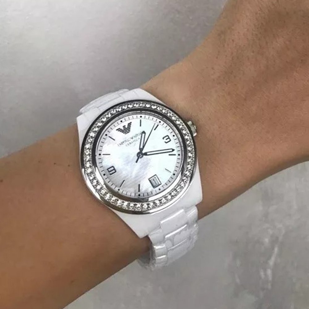 Emporio Armani AR1426 White Ladies Ceramica Watch — view 3