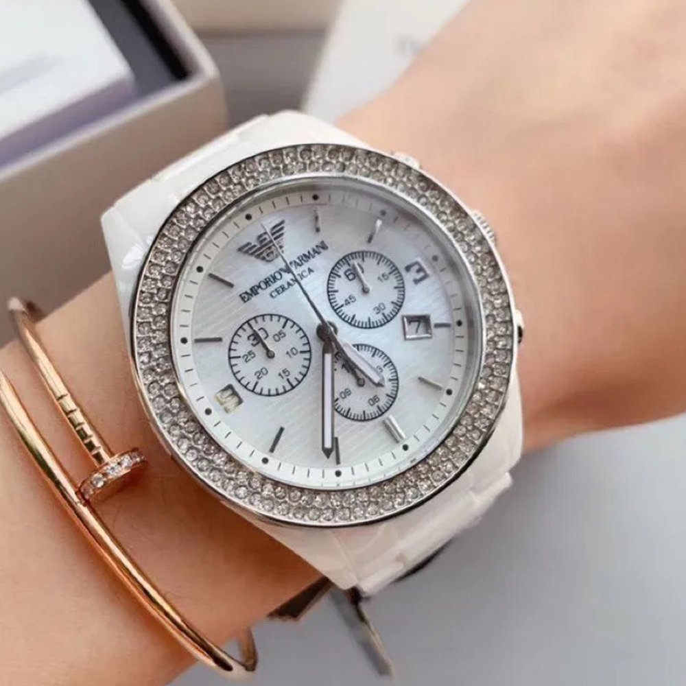 Emporio Armani AR1456 Ceramica Crystal White Ladies Watch — view 4