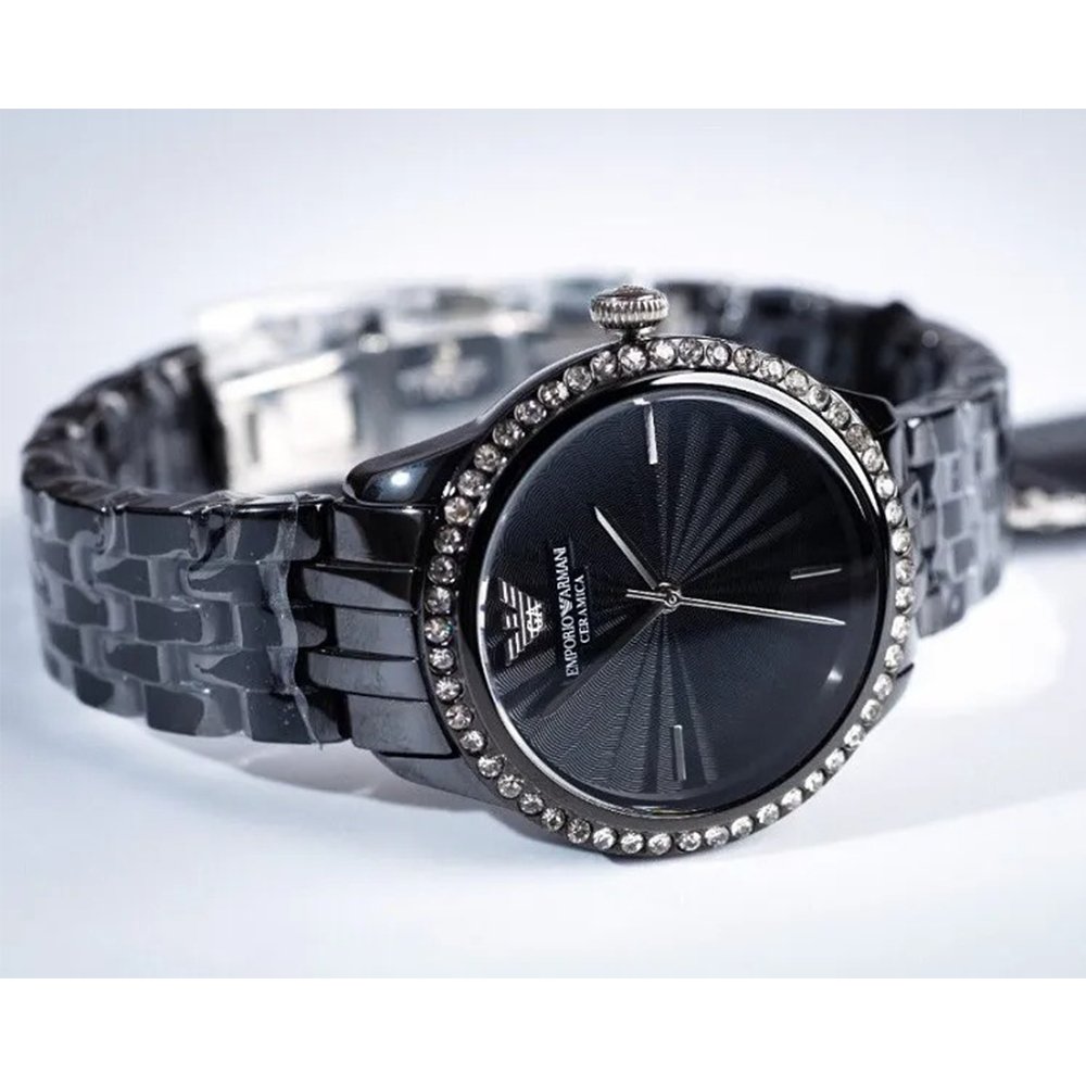 Emporio Armani AR1478 Ladies Ceramica Black Crystal Watch — view 3