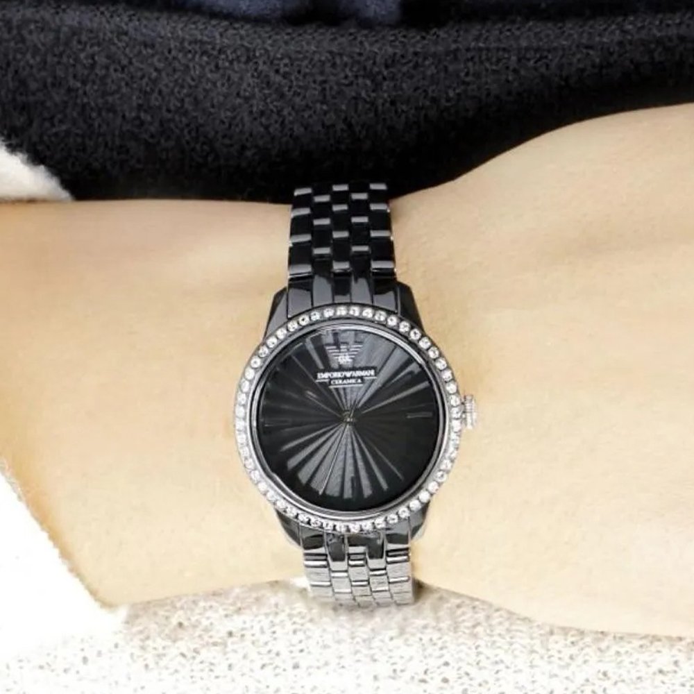 Emporio Armani AR1478 Ladies Ceramica Black Crystal Watch — view 4
