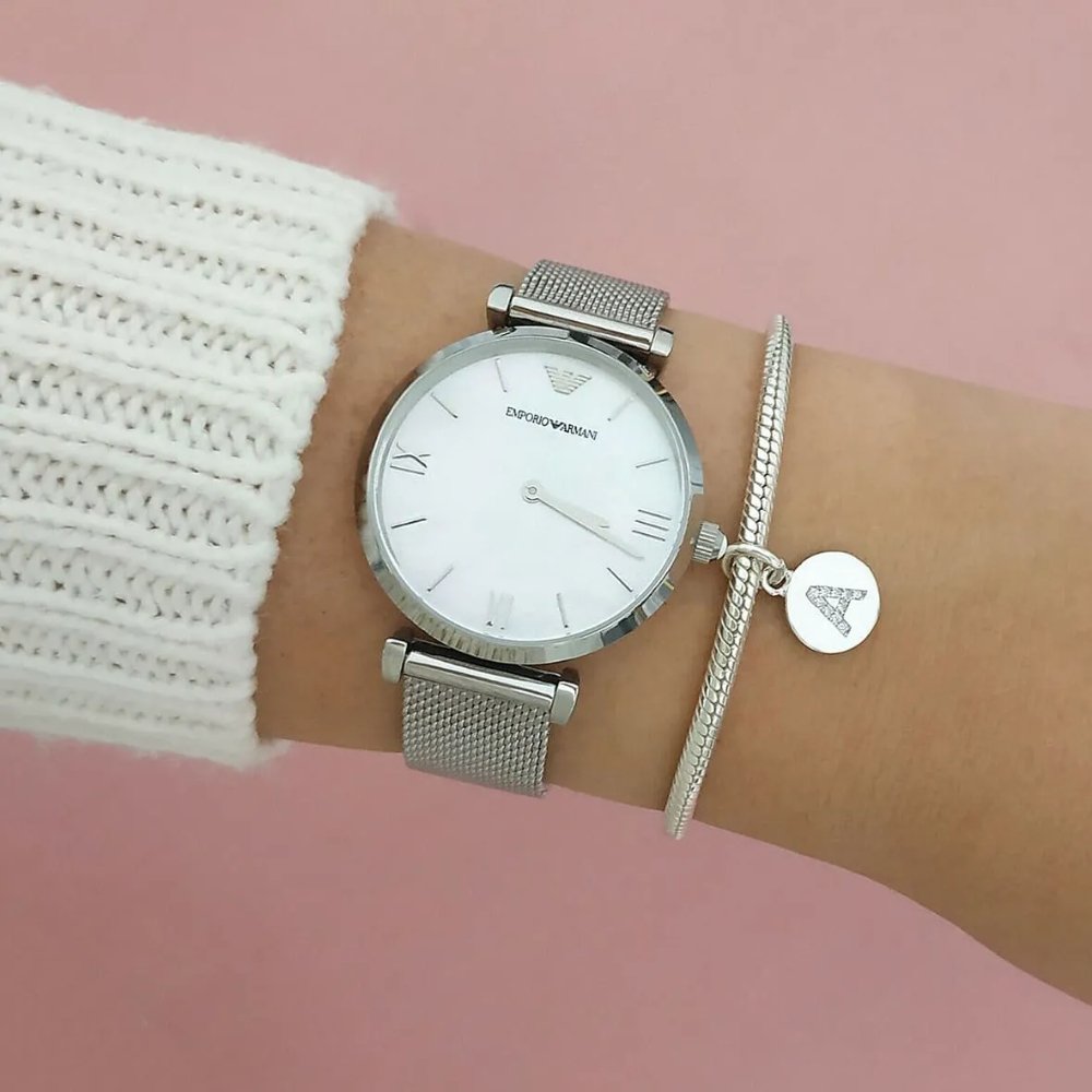 Emporio Armani AR1955 Mother Of Pearl Mesh Bracelet Ladies Watch — view 7