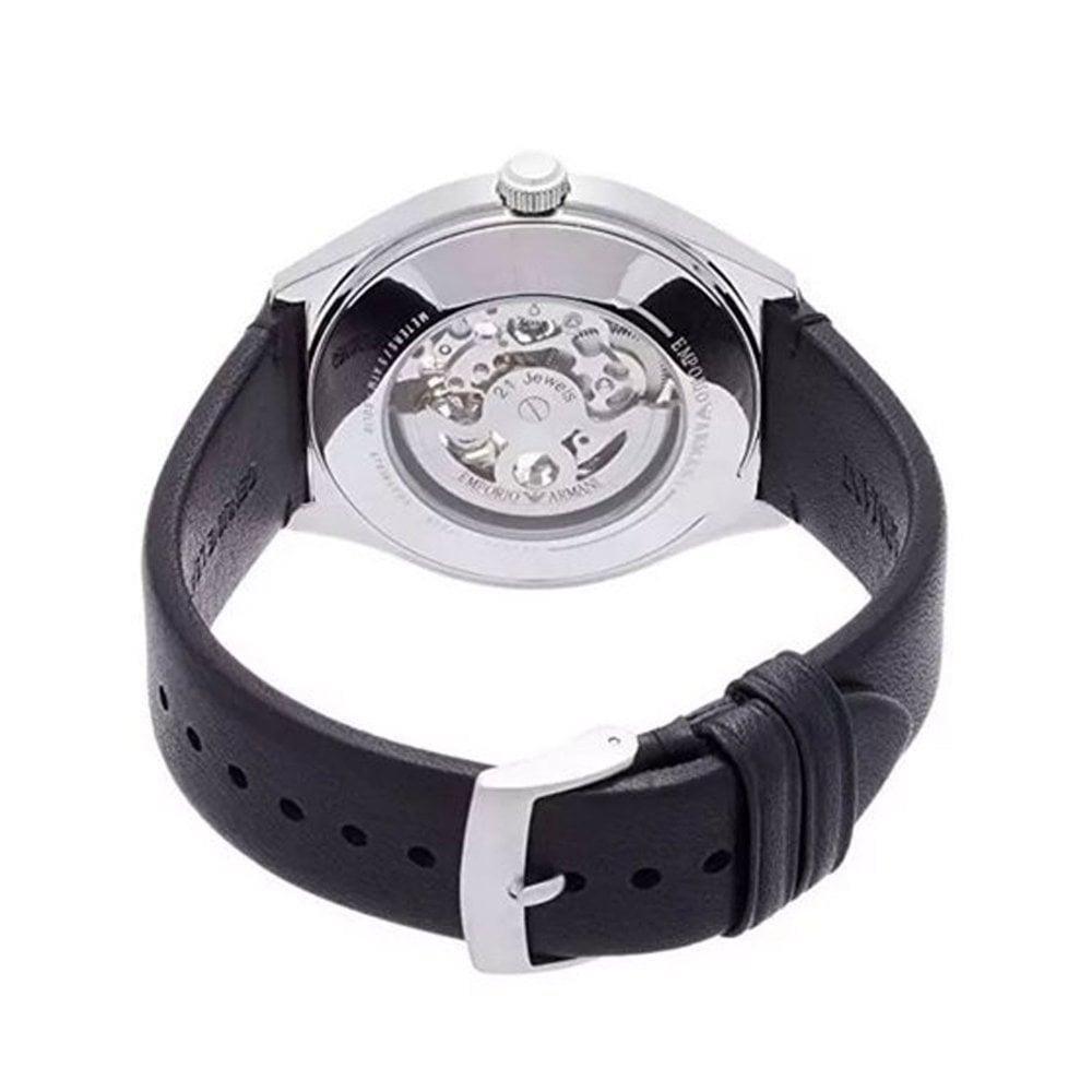 Emporio Armani AR60003 Automatic Black Leather Skeleton Men's Watch — view 2