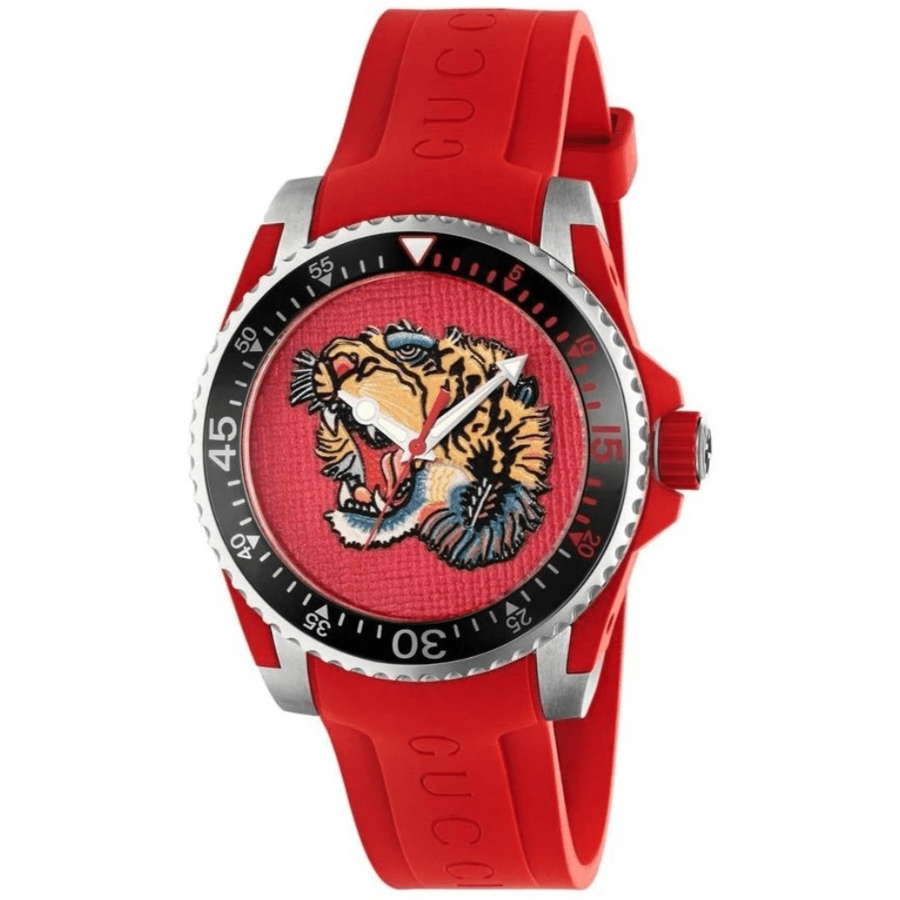 Gucci YA136315 Dive Embroidery Tiger Red Dial Men's Watch