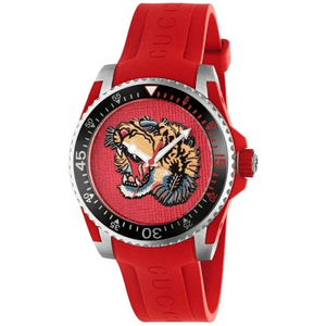 Gucci YA136315 Dive Embroidery Tiger Red Dial Men's Watch