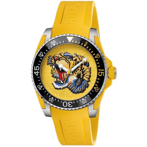 Gucci YA136317 Dive Embroidery Tiger Yellow Dial Men's Watch