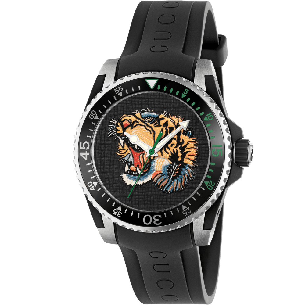 Gucci YA136318 Dive Embroidery Tiger Black Dial Men's Watch