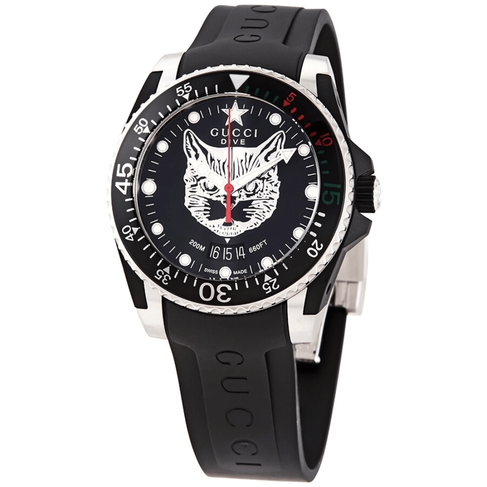 Gucci YA136320 Dive Mystic Cat Black Dial Men's Watch