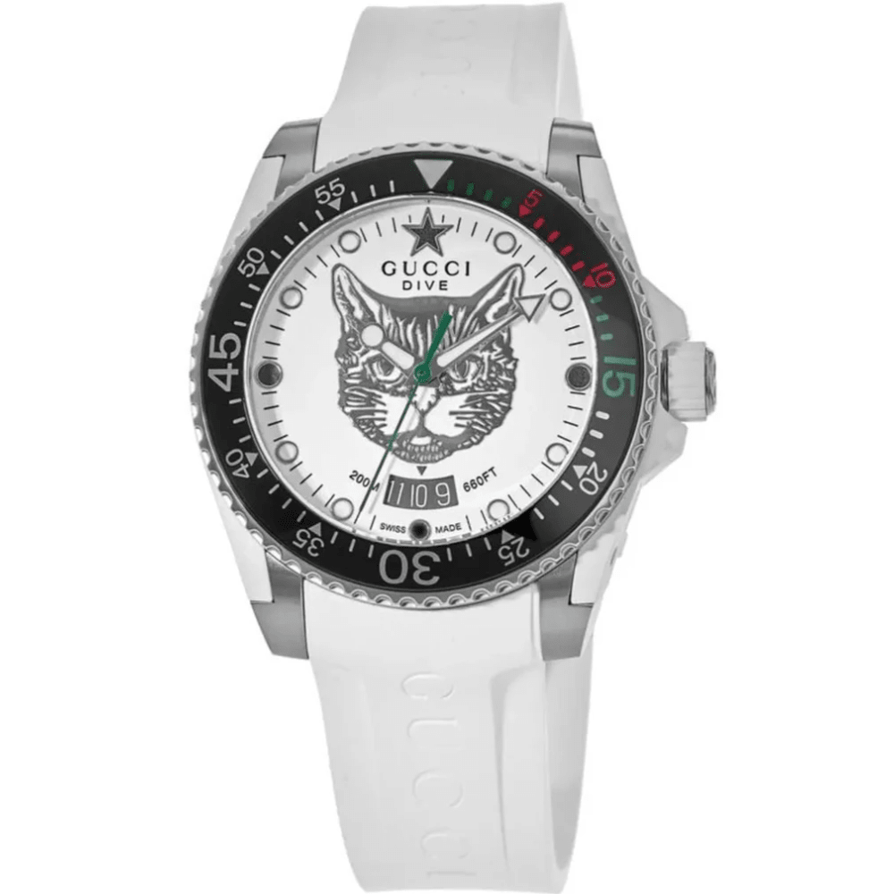 Gucci YA136329 Dive Tiger White Dial Men's Watch
