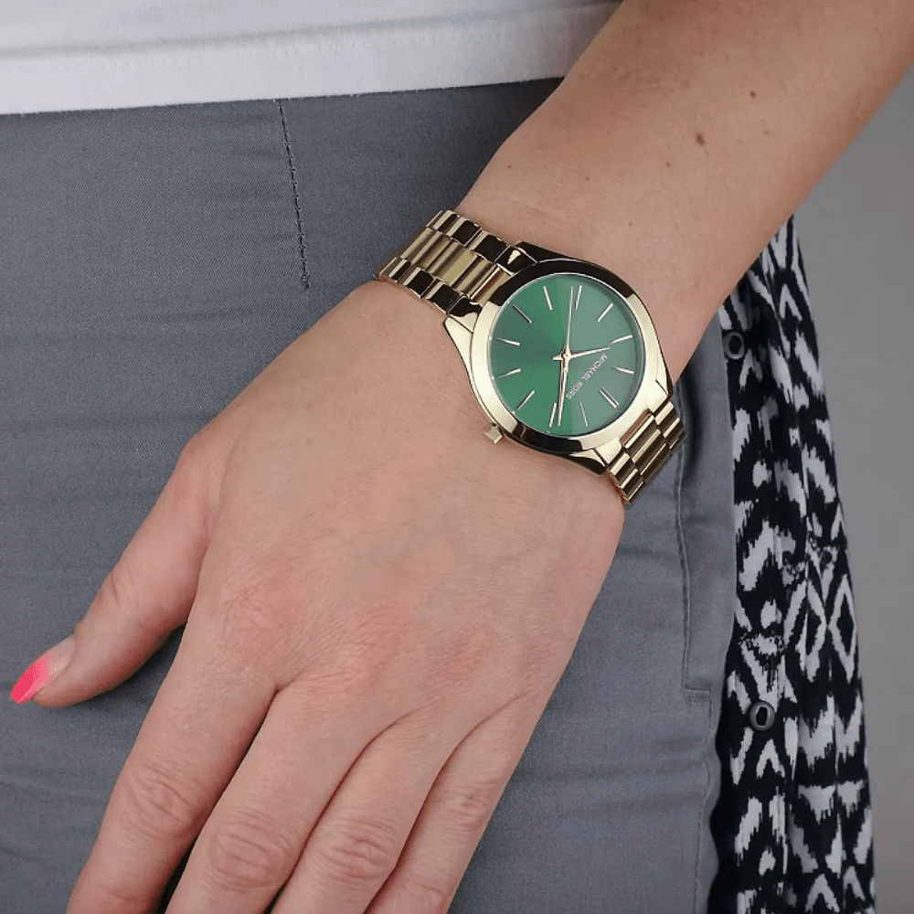 Michael Kors MK3435 Slim Runway Green Dial Gold-Tone Ladies Watch — view 6
